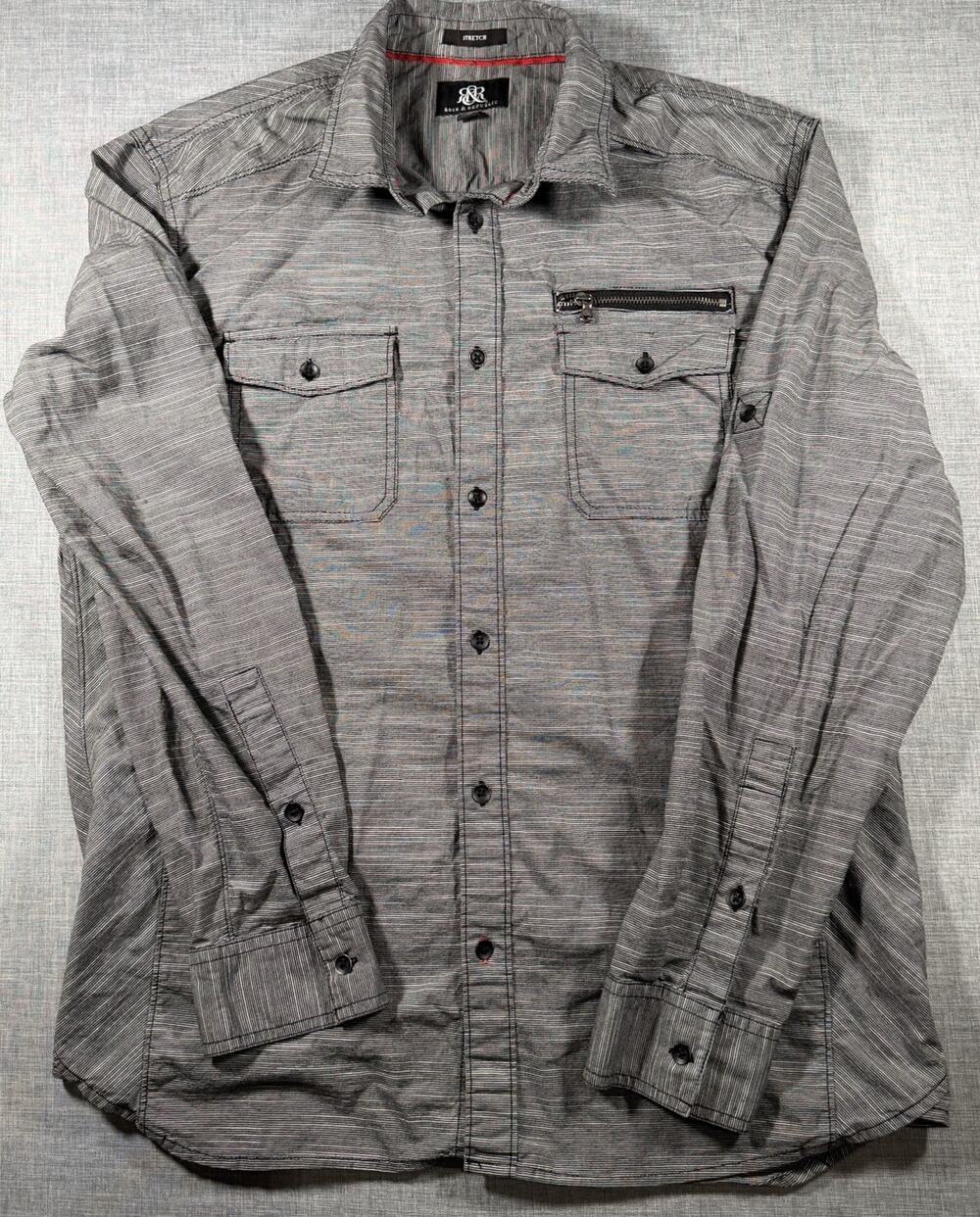 Rock Republic Men's Long Sleeve Button Up Shirt Gray Size L Stretch